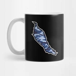 Denman Island Silhouette in Blue Camouflage - Army Camo Pattern - Denman Island Mug